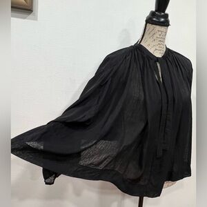 KES 100% Silk Blouse Oversized LAGENLOOK Kimono Sleeves Small Black Top